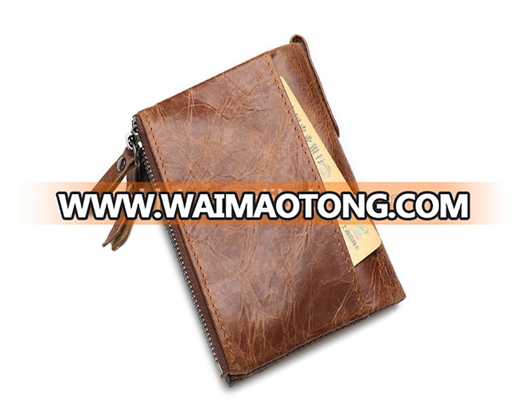 Vintage leather business model fashion double zipper wallet for men